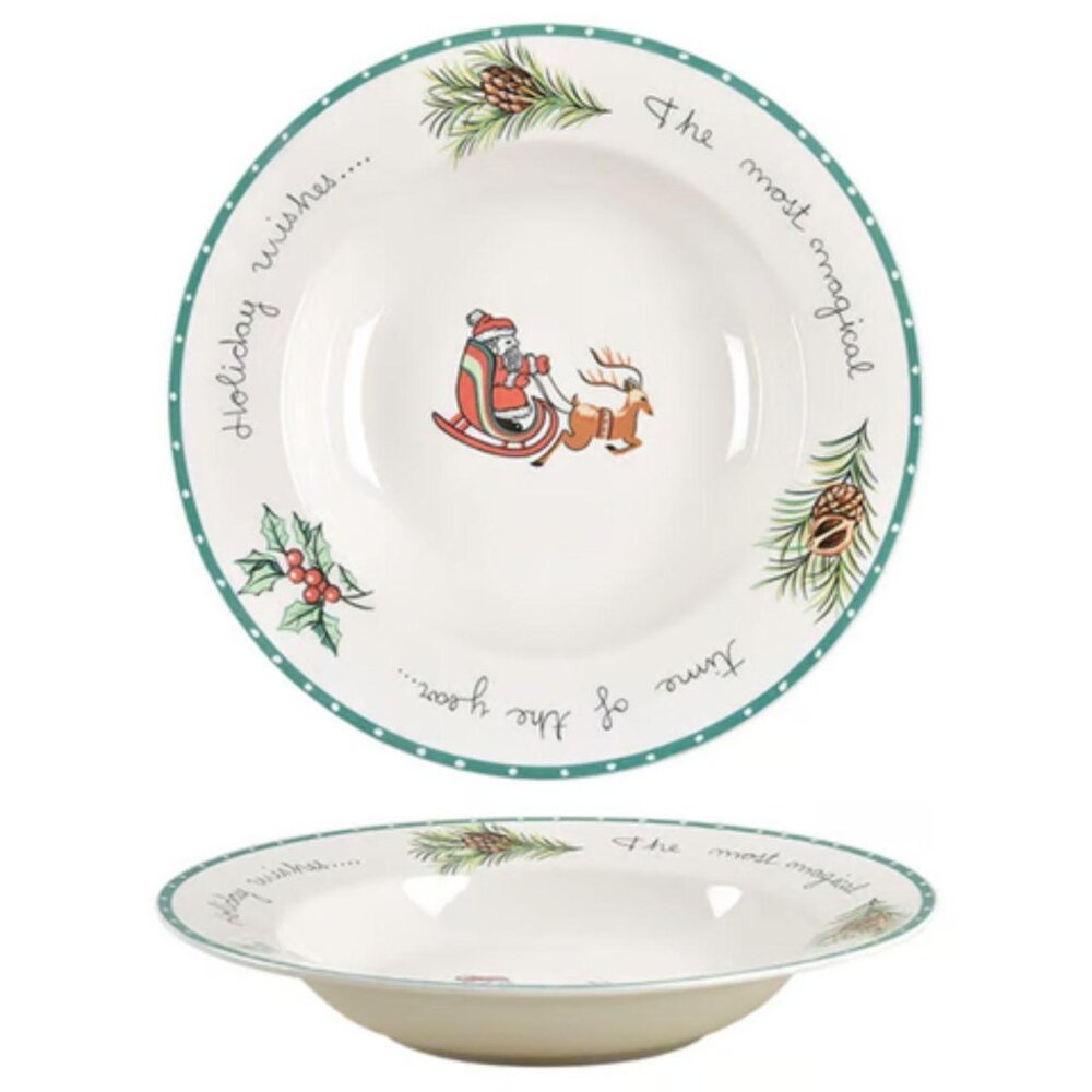 NEW Mikasa Set of 4 Christmas Wish Soup BowlsFine China Santa Sleigh Reindeer